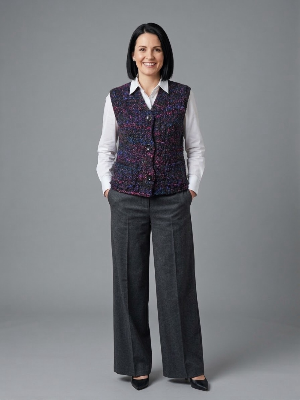 Handmade Chunky Knit Button Front Sweater Vest Sleeveless Cardigan vest preppy